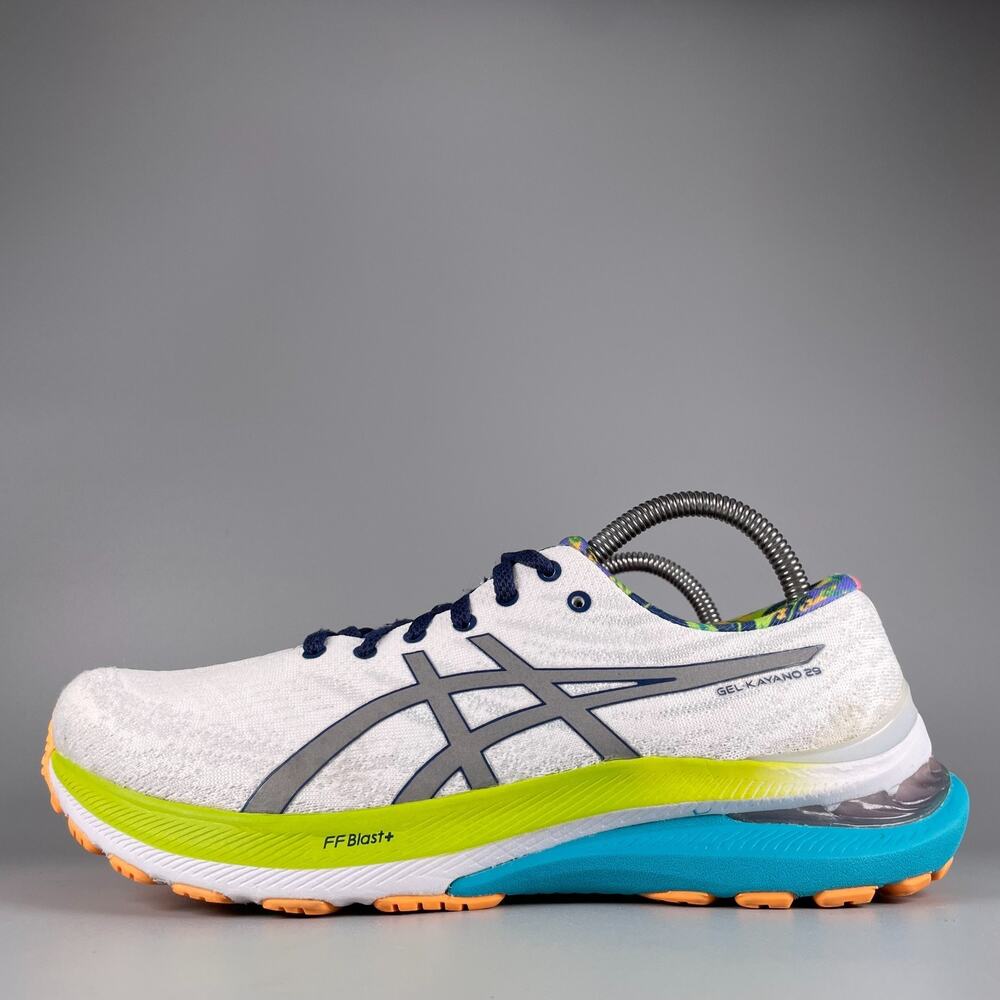 Asics Gel-Kayano 29 White Grey Neon Yellow Blue Athletic Shoes